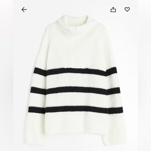Brand New H&M Striped White and Black Women's Zip Up Sweater